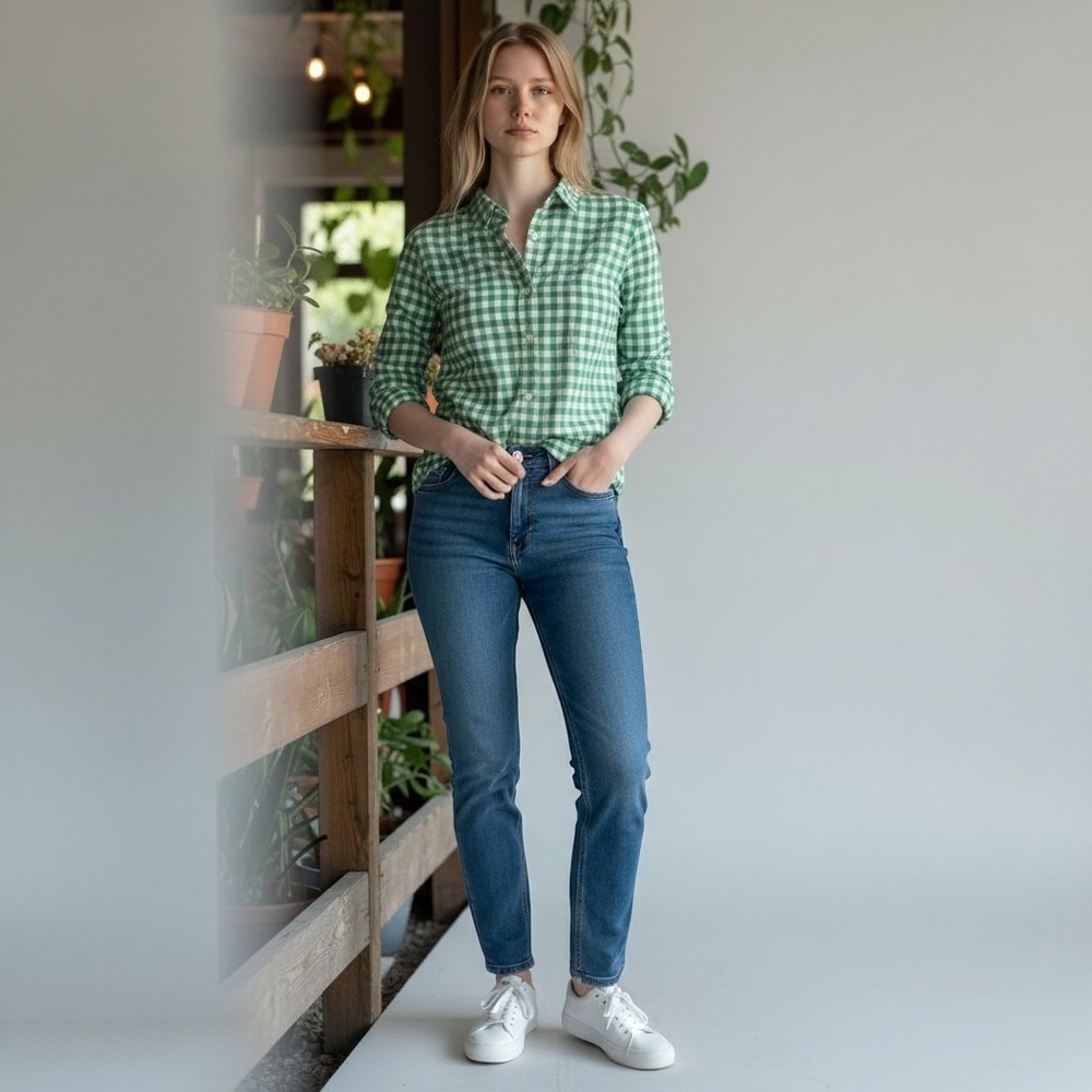 J.Crew Gingham Button Down Collared Shirt Slim Fit Cut Checkered Cotton Poplin M